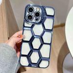 For iPhone 13 Pro Max Electroplating Laser Engraving 3D Honeycomb Clear TPU Phone Case(Blue)