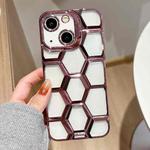 For iPhone 14 Electroplating Laser Engraving 3D Honeycomb Clear TPU Phone Case(Pink)