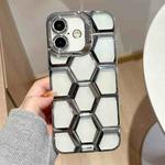 For iPhone 16 Plus Electroplating Laser Engraving 3D Honeycomb Clear TPU Phone Case(Silver)