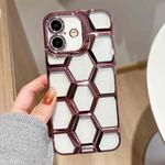 For iPhone 16 Plus Electroplating Laser Engraving 3D Honeycomb Clear TPU Phone Case(Pink)