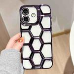 For iPhone 16 Plus Electroplating Laser Engraving 3D Honeycomb Clear TPU Phone Case(Purple)