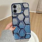 For iPhone 11 Electroplating Laser Engraving 3D Honeycomb Glitter TPU Phone Case(Blue)