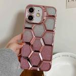 For iPhone 11 Electroplating Laser Engraving 3D Honeycomb Glitter TPU Phone Case(Pink)
