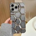 For iPhone 11 Pro Electroplating Laser Engraving 3D Honeycomb Glitter TPU Phone Case(Silver)