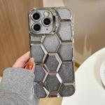 For iPhone 11 Pro Max Electroplating Laser Engraving 3D Honeycomb Glitter TPU Phone Case(Silver)