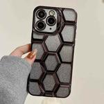 For iPhone 11 Pro Max Electroplating Laser Engraving 3D Honeycomb Glitter TPU Phone Case(Black)