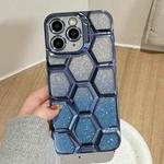 For iPhone 11 Pro Max Electroplating Laser Engraving 3D Honeycomb Glitter TPU Phone Case(Blue)