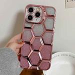For iPhone 11 Pro Max Electroplating Laser Engraving 3D Honeycomb Glitter TPU Phone Case(Pink)