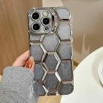 For iPhone 12 Pro Max Electroplating Laser Engraving 3D Honeycomb Glitter TPU Phone Case(Silver)