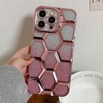 For iPhone 12 Pro Max Electroplating Laser Engraving 3D Honeycomb Glitter TPU Phone Case(Pink)