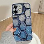 For iPhone 12 Electroplating Laser Engraving 3D Honeycomb Glitter TPU Phone Case(Blue)