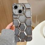 For iPhone 13 Electroplating Laser Engraving 3D Honeycomb Glitter TPU Phone Case(Silver)