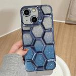 For iPhone 13 Electroplating Laser Engraving 3D Honeycomb Glitter TPU Phone Case(Blue)