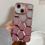 For iPhone 13 Electroplating Laser Engraving 3D Honeycomb Glitter TPU Phone Case(Pink)