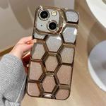 For iPhone 13 Electroplating Laser Engraving 3D Honeycomb Glitter TPU Phone Case(Gold)