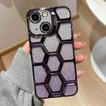 For iPhone 13 Electroplating Laser Engraving 3D Honeycomb Glitter TPU Phone Case(Purple)