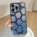 For iPhone 13 Pro Electroplating Laser Engraving 3D Honeycomb Glitter TPU Phone Case(Blue)