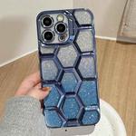 For iPhone 14 Pro Max Electroplating Laser Engraving 3D Honeycomb Glitter TPU Phone Case(Blue)