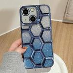 For iPhone 14 Electroplating Laser Engraving 3D Honeycomb Glitter TPU Phone Case(Blue)