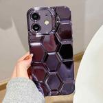 For iPhone 11 Electroplating Laser Engraving 3D Honeycomb TPU Phone Case(Purple)