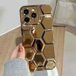 For iPhone 11 Pro Max Electroplating Laser Engraving 3D Honeycomb TPU Phone Case(Gold)