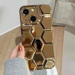 For iPhone 13 Electroplating Laser Engraving 3D Honeycomb TPU Phone Case(Gold)