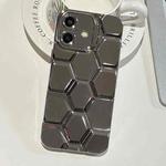 For iPhone 16 Electroplating Laser Engraving 3D Honeycomb TPU Phone Case(Grey)