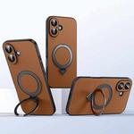 For iPhone 16 Plus SULADA Top Grain Leather MagSafe Magnetic Holder Phone Case(Brown)