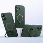 For iPhone 16 Plus SULADA Top Grain Leather MagSafe Magnetic Holder Phone Case(Green)