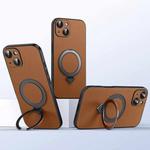 For iPhone 15 SULADA Top Grain Leather MagSafe Magnetic Holder Phone Case(Brown)