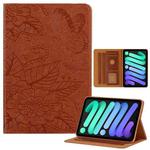 For iPad mini 6 / mini 2024 Butterfly Love Flower Embossed Leather Smart Tablet Case(Brown)