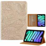 For iPad mini 6 / mini 2024 Butterfly Love Flower Embossed Leather Smart Tablet Case(Gold)