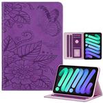 For iPad mini 6 / mini 2024 Butterfly Love Flower Embossed Leather Smart Tablet Case(Purple)