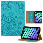 For iPad mini 6 / mini 2024 Butterfly Love Flower Embossed Leather Smart Tablet Case(Blue)