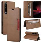 For Sony Xperia 1 III GQUTROBE G01 RFID Anti-theft Leather Phone Case(Brown)