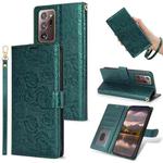 For Samsung Galaxy Note20 Ultra Peony Flowers Imprint Leather Phone Case(Green)