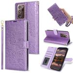 For Samsung Galaxy Note20 Ultra Peony Flowers Imprint Leather Phone Case(Purple)