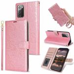 For Samsung Galaxy Note20 Peony Flowers Imprint Leather Phone Case(Pink)