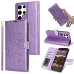 For Samsung Galaxy S24 Ultra 5G Peony Flowers Imprint Leather Phone Case(Purple)