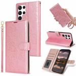 For Samsung Galaxy S22 Ultra 5G Peony Flowers Imprint Leather Phone Case(Pink)