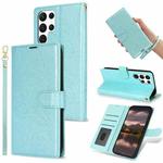 For Samsung Galaxy S22 Ultra 5G Peony Flowers Imprint Leather Phone Case(Sky Blue)