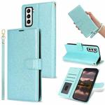 For Samsung Galaxy S22+ 5G Peony Flowers Imprint Leather Phone Case(Sky Blue)