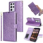 For Samsung Galaxy S21 Ultra  5G Peony Flowers Imprint Leather Phone Case(Purple)