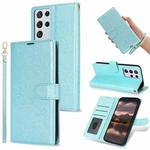 For Samsung Galaxy S21 Ultra  5G Peony Flowers Imprint Leather Phone Case(Sky Blue)