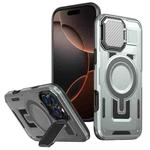 For iPhone 16 Pro Max Shield Frame Holder MagSafe Phone Case(Grey)