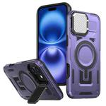 For iPhone 16 Plus Shield Frame Holder MagSafe Phone Case(Purple)