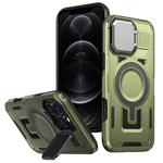 For iPhone 12 / 12 Pro Shield Frame Holder MagSafe Phone Case(Olive Green)