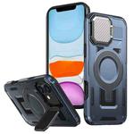 For iPhone 11 Shield Frame Holder MagSafe Phone Case(Blue)