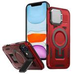 For iPhone 11 Shield Frame Holder MagSafe Phone Case(Red)