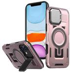 For iPhone 11 Shield Frame Holder MagSafe Phone Case(Rose Gold)